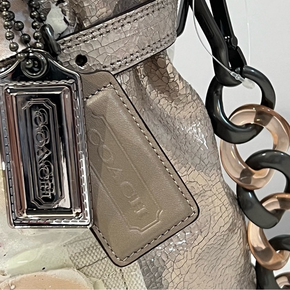 NWT Coach ELLA Rose Petal Ltd Ed Metallic Pink/Beige Crackled Leather Satchel - Picture 5 of 16